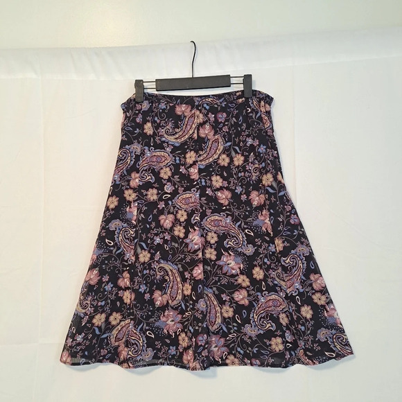 Jaclyn Smith Black Multicolor Paisley Floral Flowy Midi Skirt Size Large - Picture 3 of 8
